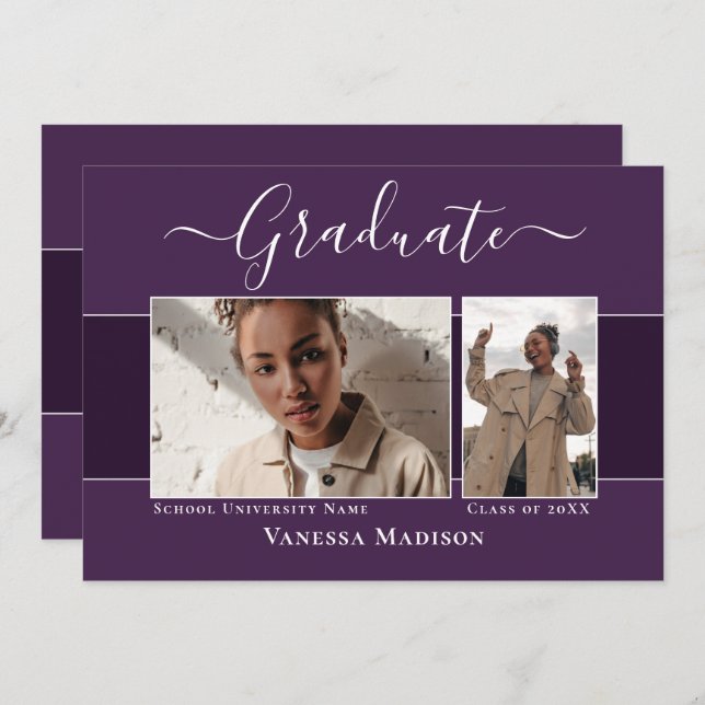 Anúncio Moderno | Graduação de Fotografias Roxo 2 Elegante (Frente/Verso)