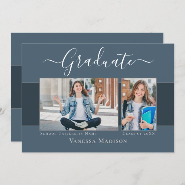 Anúncio Moderno | Graduação de Fotos Elegante Azul 2 (Frente/Verso)