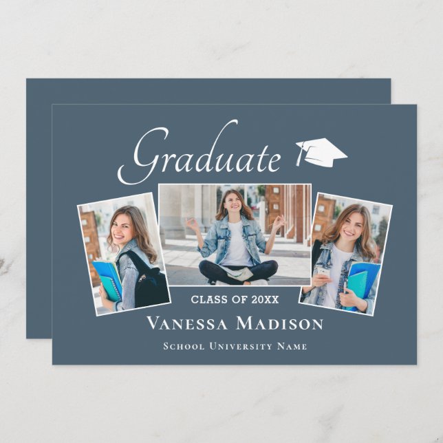Anúncio Moderno | Graduação de Fotos Elegante Azul 3 (Frente/Verso)