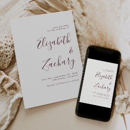 Anúncio Moderno Minimalista Save the Date em Script Burgun