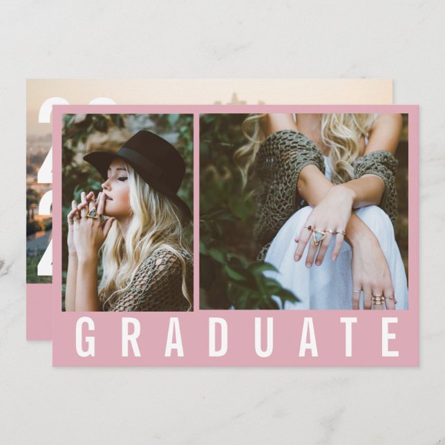 Anúncio Moderno mínimo 3 fotos com graduação simples rosa (Frente/Verso)