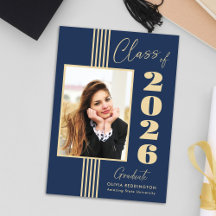 Moldura de Foto Elegante Navy Dourada Formatura 20