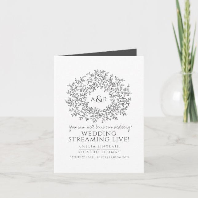 Anúncio Monogram dark gray white leaf wedding live stream (Frente)