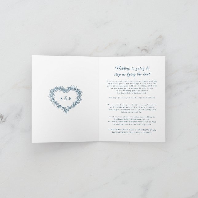 Anúncio Monograma azul, azulado, amêndoa de casamento ao v (Interior)