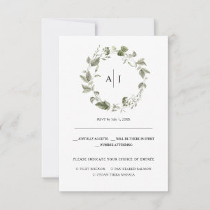 Anúncio Monograma   Casamento de RSVP com folhagens em aqu