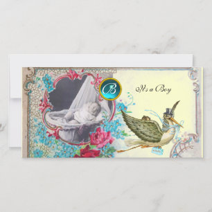 Anúncio MONOGRAMA CHÁ DE FRALDAS STORAGE, aquamarine, crem