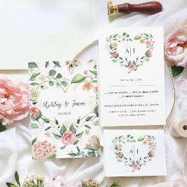 Anúncio Monograma | Coração Floral Botânico Casamento RSVP