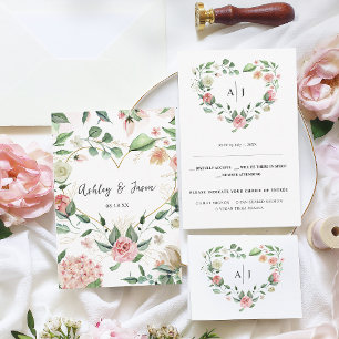 Anúncio Monograma   Coração Floral Botânico Casamento RSVP