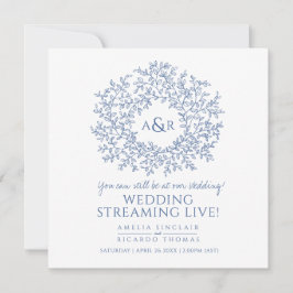 Anúncio Monograma de folhas azuis brancas casamento transm
