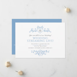 Anúncio Monograma de folhas brancas azuis casamento transm