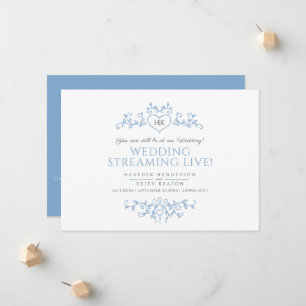 Anúncio Monograma de folhas brancas azuis casamento transm