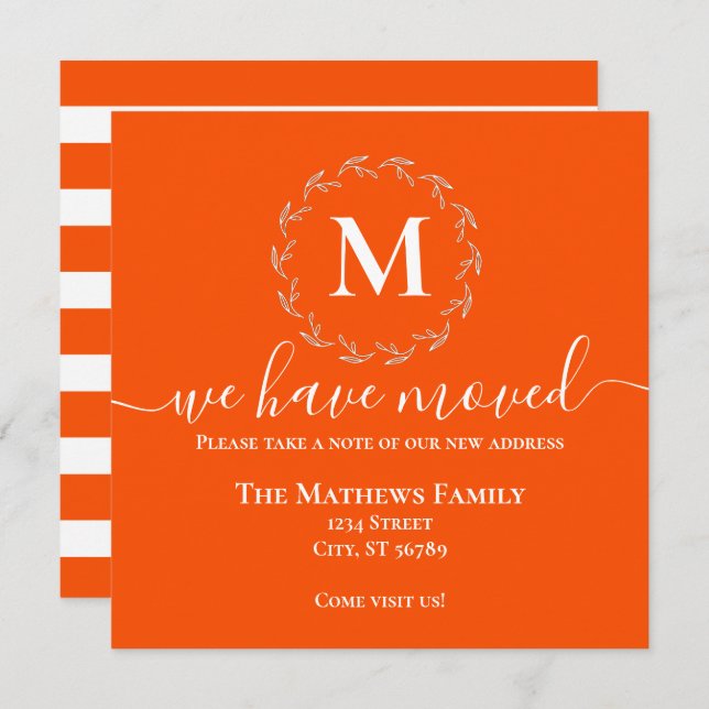 Anúncio Monograma de Grinalda Branco Laranja Ousado Anúnci (Frente/Verso)