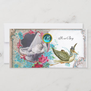 Anúncio MONOGRAMA DO CHÁ DE FRALDAS STORAGE, aquamarina, b