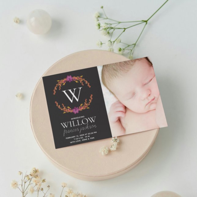 Anúncio Monograma Floral Foto Menina Recém-Nascida Persona (Criador carregado)