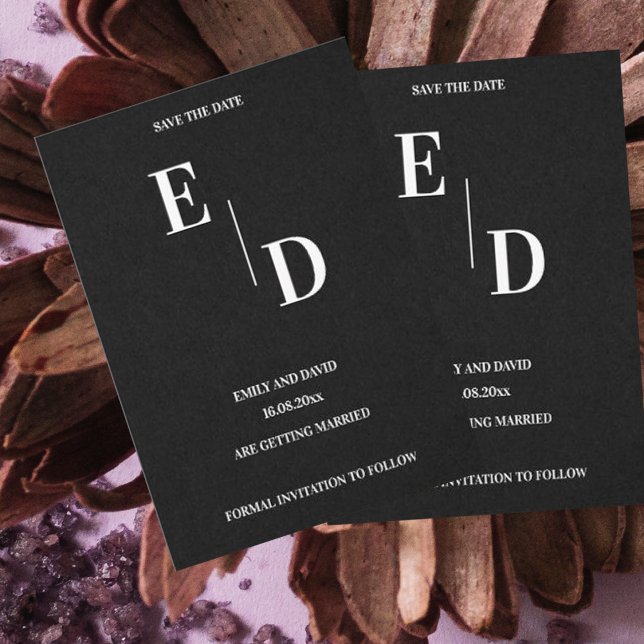 Anúncio Monograma Moderno Casamento Branco Preto Salva A D (Criador carregado)