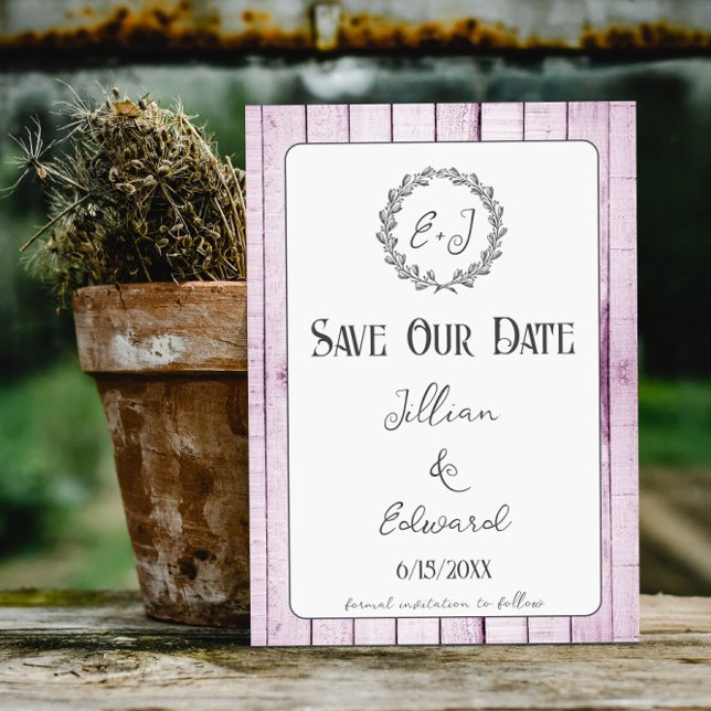 Anúncio Monograma Russo Magenta Salvar A Data (Magenta Rustic Monogram Save the Date)