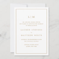 Monograma Simples Antigo Dourado Elegante Casament