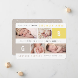 Anúncio Monogramas de Bebê Menino Menina Gêmeos Amarelo 4