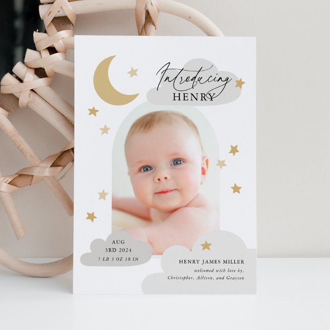 Anúncio Moon Stars Clouds Arch Photo Cinza Birth (Criador carregado)