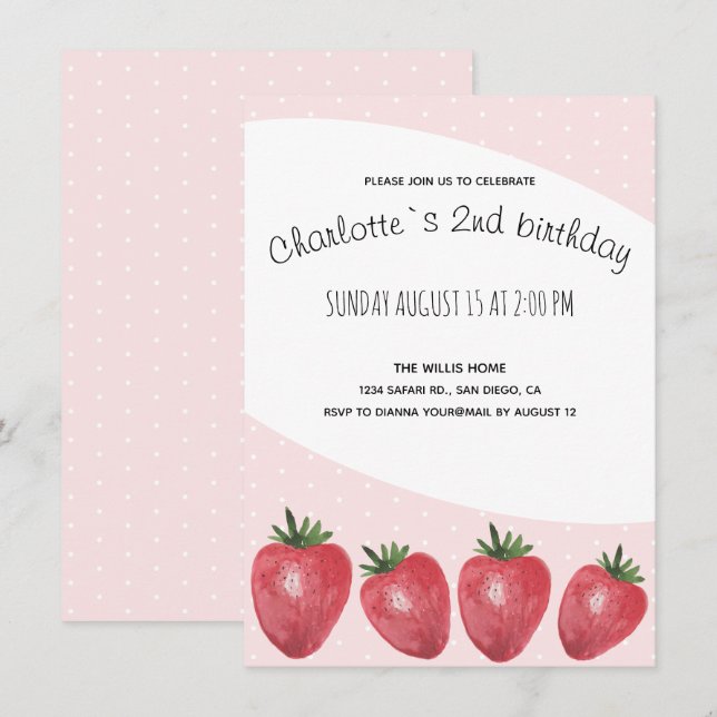 Anúncio Morangos Aquarela Pintura à mão em Blush (Frente/Verso)