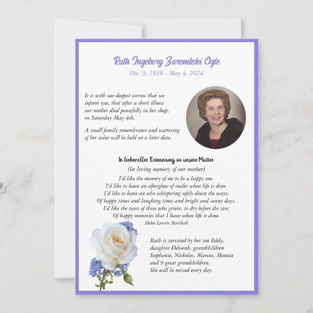 Anúncio Morte da Imagem de Foto por Rosa Elegante (Frente)