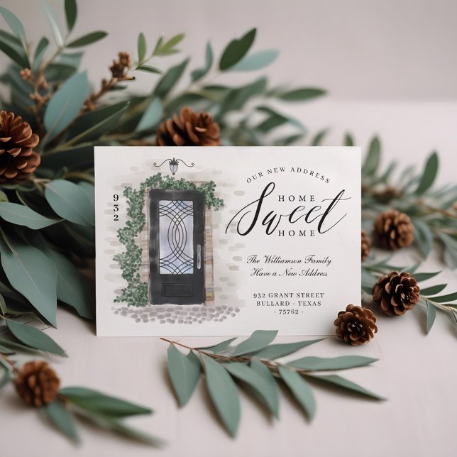 Anúncio Movimentamos a Porta Elegante de Ferro Negro (We've Moved Black Iron Watercolor Elegant Door Announcement)