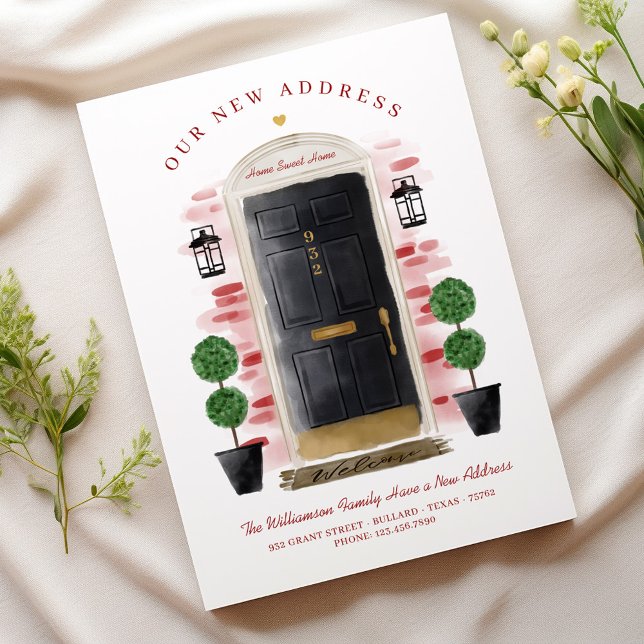 Anúncio Movimentamos - Novo endereço Porta de Aquarela Pre (We've Moved - New Address Black Watercolor Door Announcement)