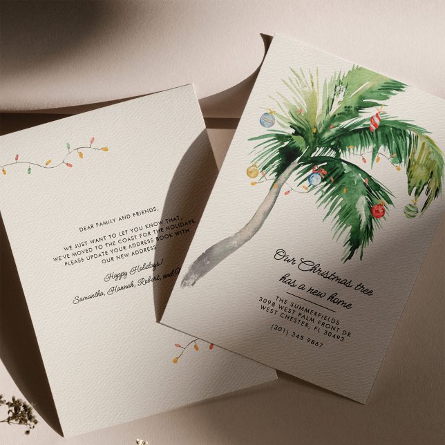 Anúncio Movimento Costeiro de Árvore de Férias de Natal (Palm Tree Coastal Holiday Moving Announcement)