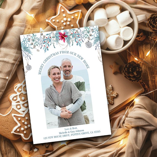 Anúncio Movimento de Natal com Foto de Arca Elegante de Fo (New Home Christmas Photo Card from the Holiday Moving Announcements Collection by Darling & May)