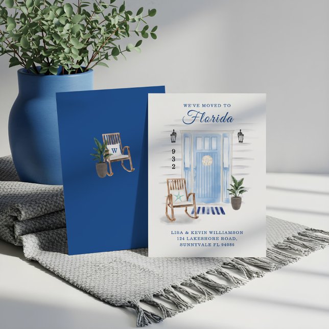 Anúncio Mudámos para a Porta de Aquarela Costeira do Novo  (We've Moved To New Address Coastal Watercolor Door Announcement)