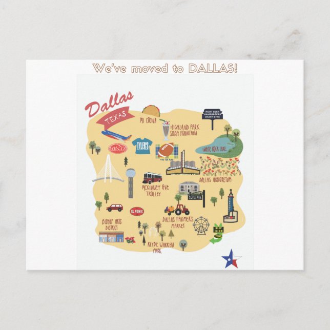 Anúncio Mudamos para o cartão postal de Dallas Texas (Frente)
