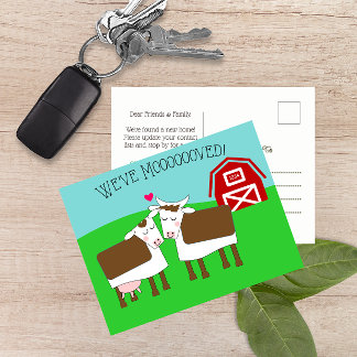 Anúncio Mudamos Vacas e Cartão Postal de Novo Endereço do