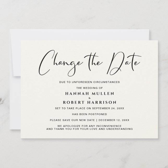 Anúncio Mudança de Data de Casamento Atraso Creme Claro (Frente)