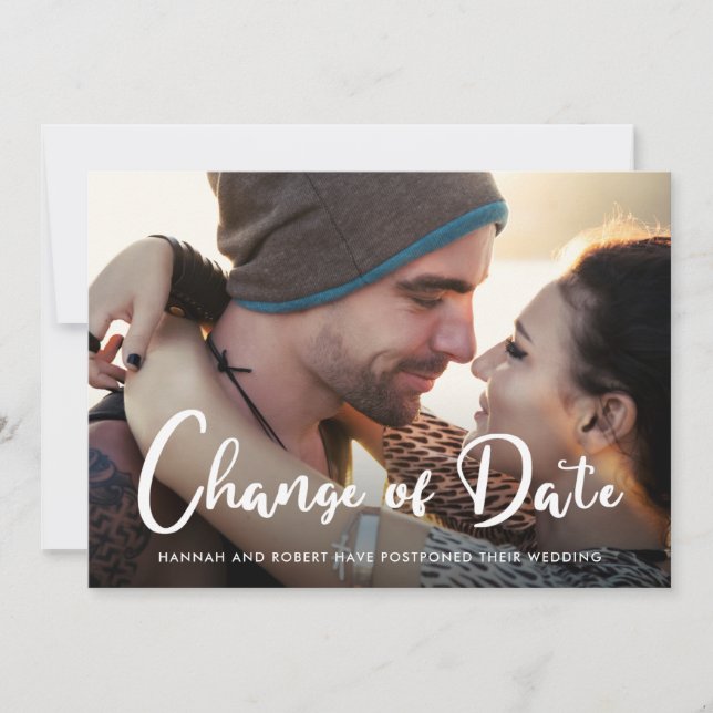 Anúncio Mudança de data do casamento moderno Adiar Fotogra (Frente)