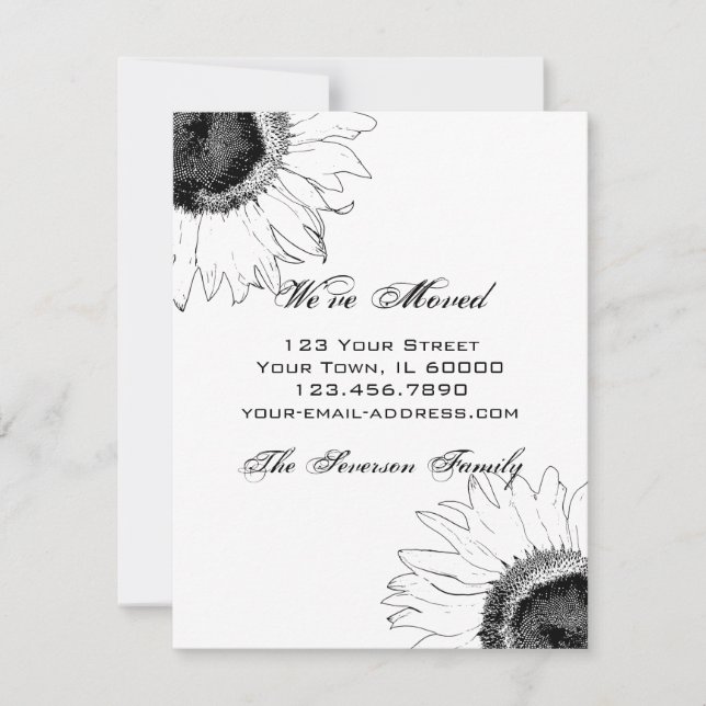 Anúncio Mudança de endereço de girassol preto e branco (Frente)