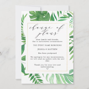 Anúncio Mudança de planos adiada Casamento Tropical