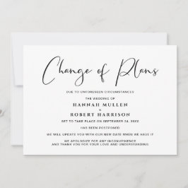 Anúncio Mudança de planos adiamento cancelado preto e bran