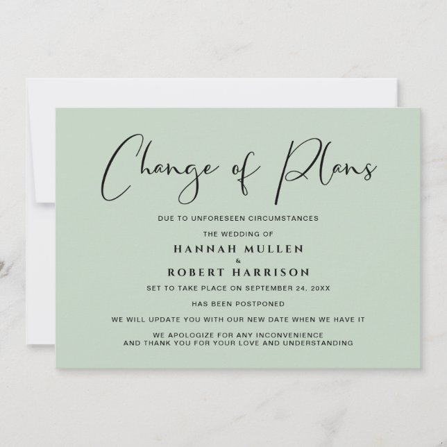 Anúncio Mudança de Planos Adiamento Cancelado Verde Sage (Frente)
