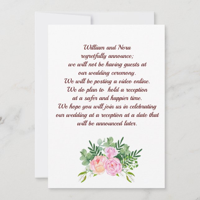 Anúncio Mudança de Planos de Casamento, Com Peônia Rosa (Frente)