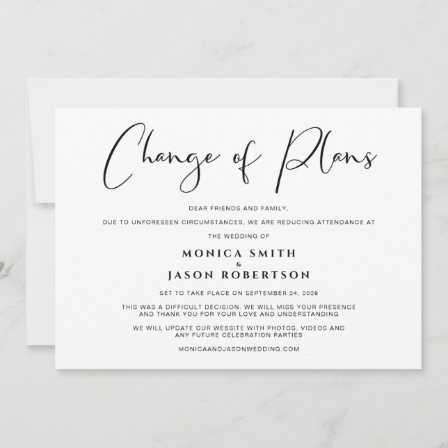 Anúncio Mudança de Planos Desdimensionada para Casamento (Frente)