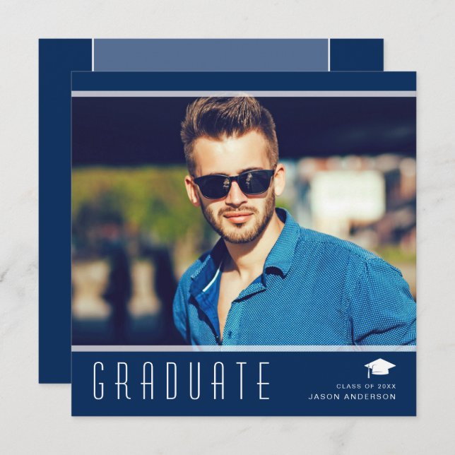 Anúncio Na moda Elegante moderno, azul e branco, de fotos (Frente/Verso)