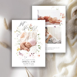 Anúncio Nascida em Boho Wildflower Foto Collage Girl Birth