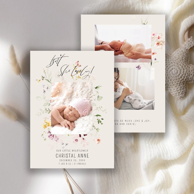 Anúncio Nascida em Ivory Wildflower Foto Collage Girl Birt (Criador carregado)