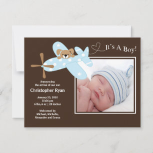 Anúncio Nascimento azul Annoucement do bebé do avião