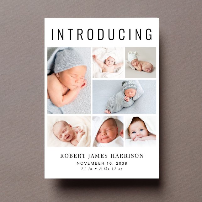 Anúncio Nascimento da Colagem de Fotos Moderna (Announce the arrival of your precious baby in a way that is as beautiful and unique as they are)