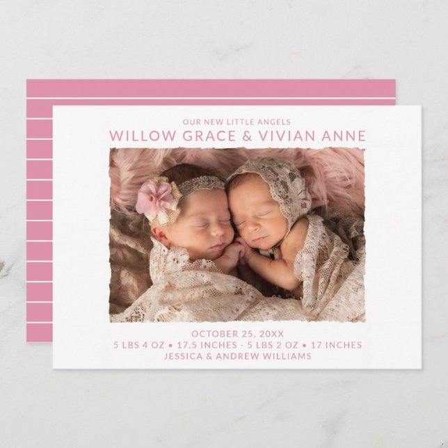 Anúncio Nascimento da Foto da Twin Girl (Frente/Verso)