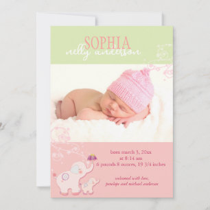Anúncio Nascimento da Foto de Bebê Elefante Rosa
