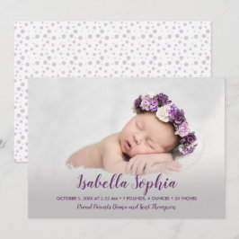 Anúncio Nascimento da Foto de Menina Roxa