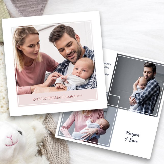 Anúncio Nascimento da Foto Simples e Elegante Baby Girl 3 (3 Framed Photo Baby Birth Announcement. Buy printed or as a printable digital download)