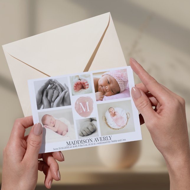 Anúncio Nascimento da Garota de Colagem de Fotos em Monogr (Criador carregado)